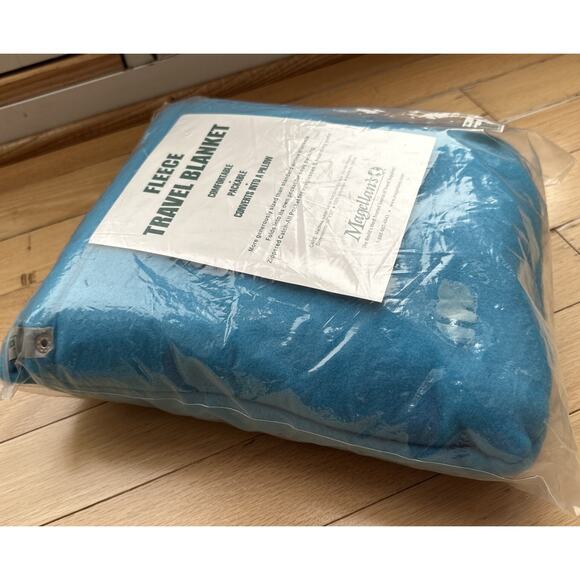 Magellan’s Fleece Airline Travel Blanket New 58”X37” Blue Converts To Pillow - Picture 2 of 2